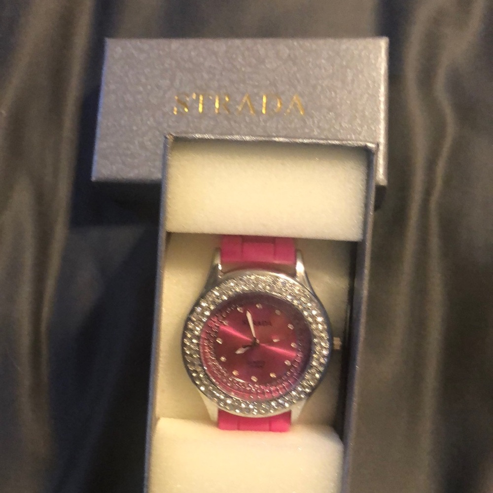 Hot pink Strada watch with silicone band. New. In box. Never worn
